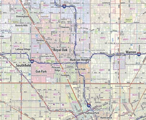 الطوبوغرافية الكبرى خريطة الجدار المترو مغلفة ديترويت (46 "× 42") in Kuwait