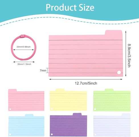 300 PCS Index Cards, 3.5 x 5 Inch Punched Colorful Flash Cards with 6 Binder Rings, Cue Cards for Studying, Blank Study Cards, Ruled Note Cards for Home, School, Office (6 Colours) in Saudi Arabia