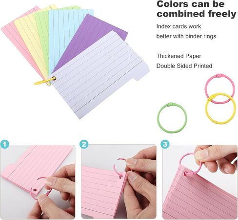 300 PCS Index Cards, 3.5 x 5 Inch Punched Colorful Flash Cards with 6 Binder Rings, Cue Cards for Studying, Blank Study Cards, Ruled Note Cards for Home, School, Office (6 Colours) in Saudi Arabia