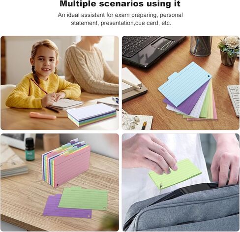 300 PCS Index Cards, 3.5 x 5 Inch Punched Colorful Flash Cards with 6 Binder Rings, Cue Cards for Studying, Blank Study Cards, Ruled Note Cards for Home, School, Office (6 Colours) in Saudi Arabia