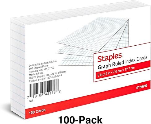 Staples 3-inch x 5-inch Index Cards, Graph Ruled, White, 300/Carton (ST50996-CCVS) in Kuwait