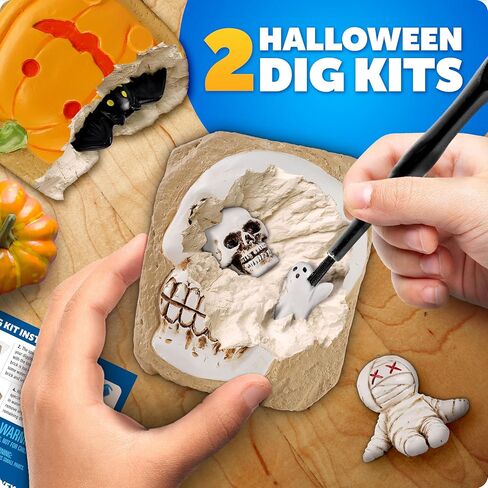 Halloween Dig Kit – Excavation Set with Skull & Pumpkin Dig Bricks, Includes Ghost, Mummy, Bat & Skull Figures, for Kids, Boo Basket Stuffers, Hands-On Activity in Saudi Arabia