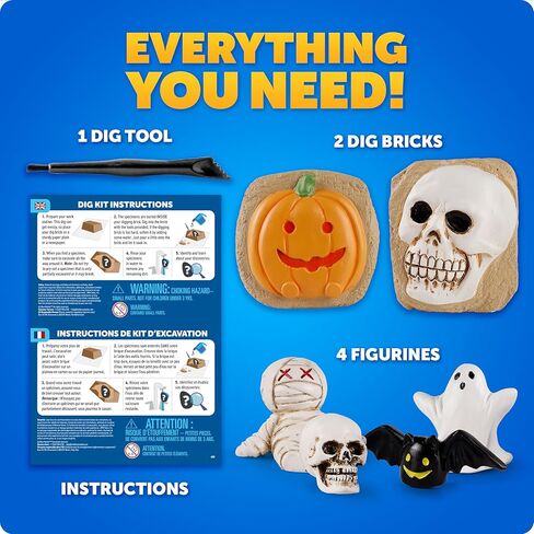 Halloween Dig Kit – Excavation Set with Skull & Pumpkin Dig Bricks, Includes Ghost, Mummy, Bat & Skull Figures, for Kids, Boo Basket Stuffers, Hands-On Activity in Saudi Arabia