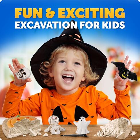 Halloween Dig Kit – Excavation Set with Skull & Pumpkin Dig Bricks, Includes Ghost, Mummy, Bat & Skull Figures, for Kids, Boo Basket Stuffers, Hands-On Activity in Saudi Arabia
