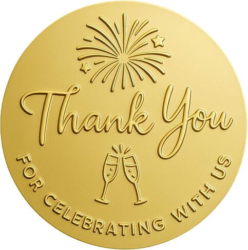 100 Pcs Thank You for Celebrating with Us Premium Gold Foil Stickers, Embossed Matte Finish, 1.6 Inch Round Labels for Wedding Favors, Gift Packaging Event Decor in Saudi Arabia
