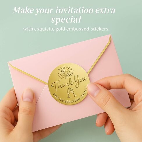 100 Pcs Thank You for Celebrating with Us Premium Gold Foil Stickers, Embossed Matte Finish, 1.6 Inch Round Labels for Wedding Favors, Gift Packaging Event Decor in Saudi Arabia