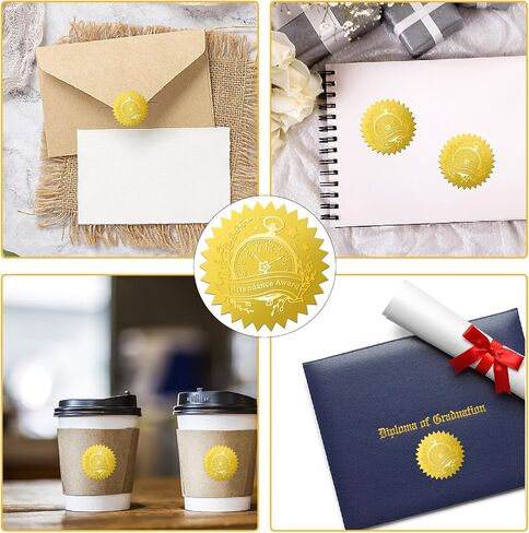 CRASPIRE 408Pcs Attendance Award Clock Gold Foil Embossed Stickers 2" Self Adhesive Envelopes Seals Round Labels for Wedding Invitation Graduation Corporate Certificates Diplomas Gift Wrapping Decor in Saudi Arabia