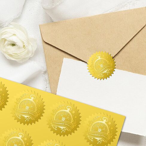 CRASPIRE 408Pcs Attendance Award Clock Gold Foil Embossed Stickers 2" Self Adhesive Envelopes Seals Round Labels for Wedding Invitation Graduation Corporate Certificates Diplomas Gift Wrapping Decor in Saudi Arabia