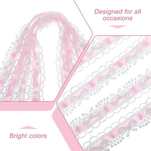 5 Yards Pink Lace Ribbon White Bow Lace Trim, Sewing Laces Ruffle Trim Ribbon Roll for DIY Craft Making Scrapbooking Gift Wrapping Wedding Party Decorations Bridal Clothes Valentine's Day Christmas in Saudi Arabia