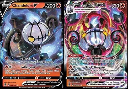 مجموعة Pokemon Chandelure V & Vmax - Fusion Strike 039/264-040/264 Ultra Rare Card Lot in Saudi Arabia
