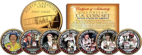 Dale Earnhardt 7-Time Champ 24K Gold Plated North Carolina Quarters U.S. 7-Coin Set - Licensed in Saudi Arabia