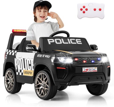 Honey Joy Police Car on ، ركوب بطارية 12 فولت على السيارة مع التحكم عن بعد ، وسارات الإنذار والأضواء الوامضة ، وتعليق الربيع ، والموسيقى ، والقرن ، وضوء LED ، و COP للطفل ، والسيارة الكهربائية للأطفال (أسود) in Saudi Arabia