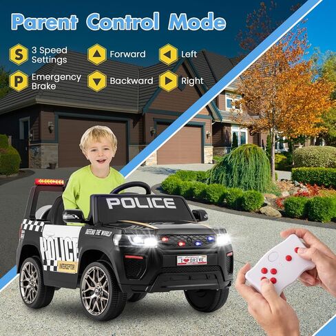 Honey Joy Police Car on ، ركوب بطارية 12 فولت على السيارة مع التحكم عن بعد ، وسارات الإنذار والأضواء الوامضة ، وتعليق الربيع ، والموسيقى ، والقرن ، وضوء LED ، و COP للطفل ، والسيارة الكهربائية للأطفال (أسود) in Saudi Arabia