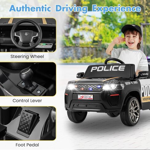Honey Joy Police Car on ، ركوب بطارية 12 فولت على السيارة مع التحكم عن بعد ، وسارات الإنذار والأضواء الوامضة ، وتعليق الربيع ، والموسيقى ، والقرن ، وضوء LED ، و COP للطفل ، والسيارة الكهربائية للأطفال (أسود) in Saudi Arabia
