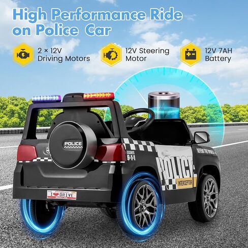 Honey Joy Police Car on ، ركوب بطارية 12 فولت على السيارة مع التحكم عن بعد ، وسارات الإنذار والأضواء الوامضة ، وتعليق الربيع ، والموسيقى ، والقرن ، وضوء LED ، و COP للطفل ، والسيارة الكهربائية للأطفال (أسود) in Saudi Arabia
