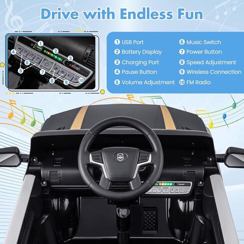 Honey Joy Police Car on ، ركوب بطارية 12 فولت على السيارة مع التحكم عن بعد ، وسارات الإنذار والأضواء الوامضة ، وتعليق الربيع ، والموسيقى ، والقرن ، وضوء LED ، و COP للطفل ، والسيارة الكهربائية للأطفال (أسود) in Saudi Arabia