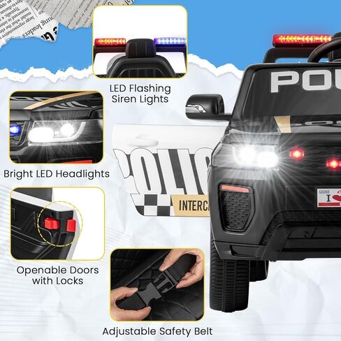 Honey Joy Police Car on ، ركوب بطارية 12 فولت على السيارة مع التحكم عن بعد ، وسارات الإنذار والأضواء الوامضة ، وتعليق الربيع ، والموسيقى ، والقرن ، وضوء LED ، و COP للطفل ، والسيارة الكهربائية للأطفال (أسود) in Saudi Arabia