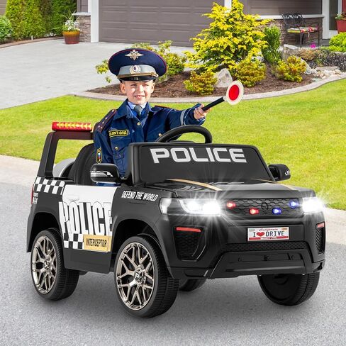 Honey Joy Police Car on ، ركوب بطارية 12 فولت على السيارة مع التحكم عن بعد ، وسارات الإنذار والأضواء الوامضة ، وتعليق الربيع ، والموسيقى ، والقرن ، وضوء LED ، و COP للطفل ، والسيارة الكهربائية للأطفال (أسود) in Saudi Arabia