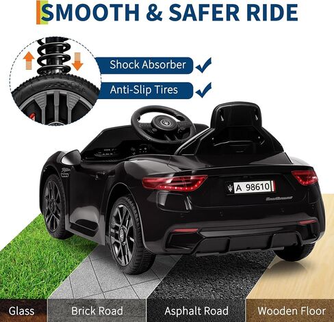ركوب على السيارة مرخصة من Maserati Gran Cabrio ، سيارة مدعومة بمحركات بطارية 12 فولت للأطفال الذين يعانون من التحكم عن بعد ، وتعليق الربيع ، والأبواب المزدوجة ، والأضواء الساطعة ، و 4 عجلة كهربائية ، والأسود ، والأسود in Saudi Arabia
