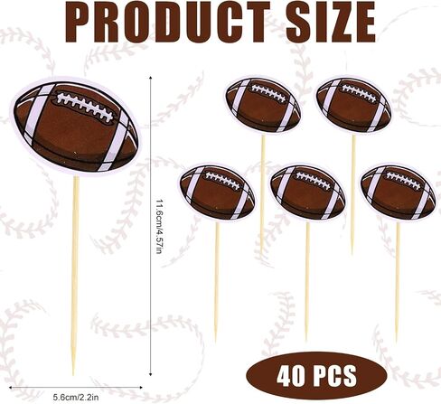 40pcs Football Cupcake Topper, Rugby Ball Cake Toothpicks Football Cupcake Picks Sport Themed Party Decorations for Baby Shower Birthday Party Decor Supplies in Saudi Arabia