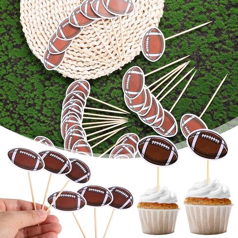 40pcs Football Cupcake Topper, Rugby Ball Cake Toothpicks Football Cupcake Picks Sport Themed Party Decorations for Baby Shower Birthday Party Decor Supplies in Saudi Arabia