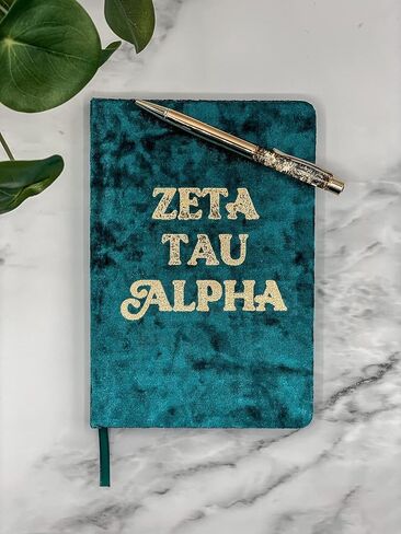Sorority Shop Zeta Tau Alpha Notebook - ZTA Velvet Notebook with Velvet Cover, Gold Foil Imprint, Satin Ribbon, 216 Lined Pages, Glued Binding - Sorority Journal, Zeta Tau Alpha Sorority Gift in Saudi Arabia