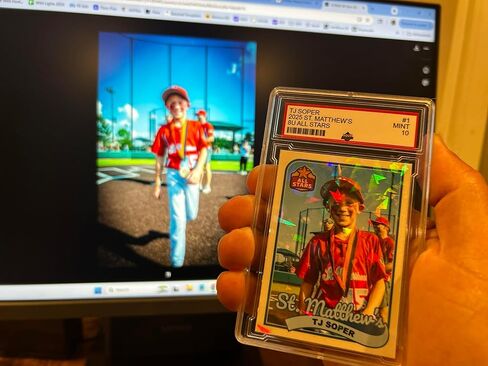 Custom Baseball Cards, Personalized Trading Card in PSA Style Holder, Holographic Finish + Velvet Bag + Stand, Customized Gifts for Baseball Fans or Players in Saudi Arabia