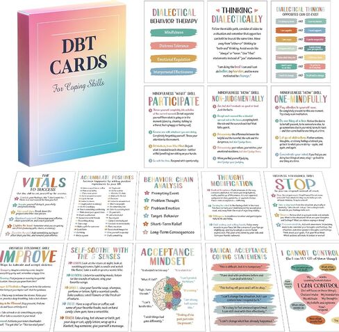 Marspark 48 Pcs DBT Flashcards - Dialectical Behavior Therapy Coping Skills Cards, Anxiety Coping Skills, Cognitive Distortions, DBT Affirmations Mental Health Counseling Card Deck Ring in Saudi Arabia