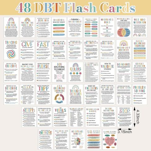 Marspark 48 Pcs DBT Flashcards - Dialectical Behavior Therapy Coping Skills Cards, Anxiety Coping Skills, Cognitive Distortions, DBT Affirmations Mental Health Counseling Card Deck Ring in Saudi Arabia