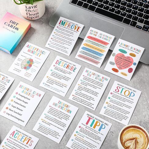 Marspark 48 Pcs DBT Flashcards - Dialectical Behavior Therapy Coping Skills Cards, Anxiety Coping Skills, Cognitive Distortions, DBT Affirmations Mental Health Counseling Card Deck Ring in Saudi Arabia