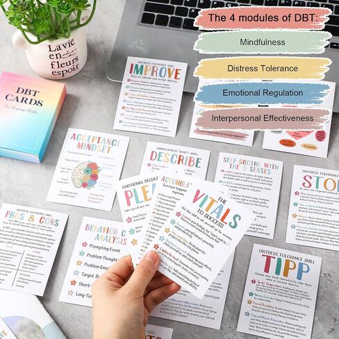 Marspark 48 Pcs DBT Flashcards - Dialectical Behavior Therapy Coping Skills Cards, Anxiety Coping Skills, Cognitive Distortions, DBT Affirmations Mental Health Counseling Card Deck Ring in Saudi Arabia