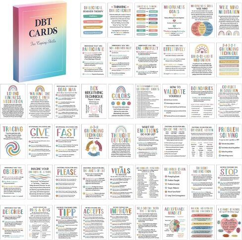 Marspark 48 Pcs DBT Flashcards - Dialectical Behavior Therapy Coping Skills Cards, Anxiety Coping Skills, Cognitive Distortions, DBT Affirmations Mental Health Counseling Card Deck Ring in Saudi Arabia