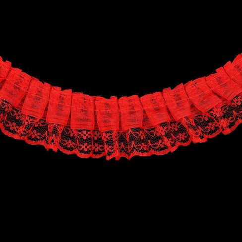 10 Yards Bulk Red Lace Ruffle Trim for Crafts 1-5/8" 2-Layer Pleated Edge Lace Ribbon in Kuwait