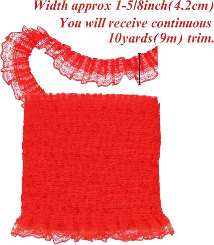 10 Yards Bulk Red Lace Ruffle Trim for Crafts 1-5/8" 2-Layer Pleated Edge Lace Ribbon in Kuwait