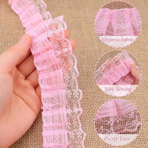 10 Yards Bulk Red Lace Ruffle Trim for Crafts 1-5/8" 2-Layer Pleated Edge Lace Ribbon in Kuwait