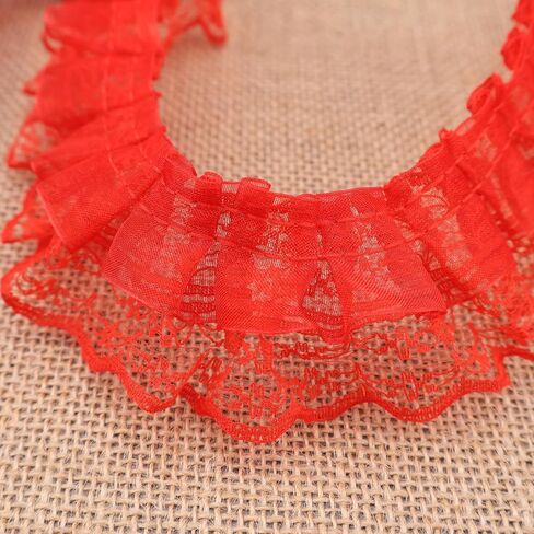 10 Yards Bulk Red Lace Ruffle Trim for Crafts 1-5/8" 2-Layer Pleated Edge Lace Ribbon in Kuwait