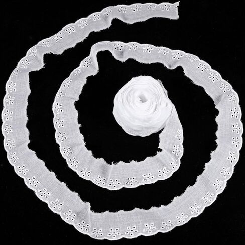 15 Yards Lace Trim White Cotton Lace, Ribbon Floral Embroidery Ruffle Lace Trim Wavy Edge Floral Cotton Lace Ribbon for Sewing Dresses Clothes Bag Pets Clothes (1.57 Inches Wide) in Saudi Arabia
