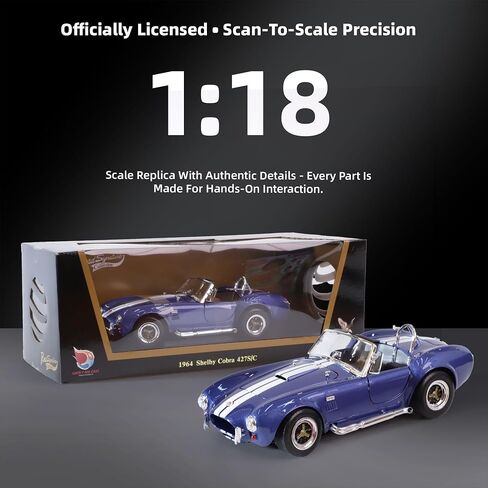 1964 Shelby Cobra 427S/C 1:18 DIECAST MODEL MODEL Premium Alloy Sports مع حالة عرض ، توجيه العمل ، أفضل هدية للرجال ، DAD & KIDS 14+ سنة ، طبعة جامع (Blue) in Kuwait