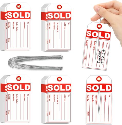 200 PCS البيض الأحمر بيع العلامات مع الشق المركز بيعت العلامة الشق مع الأسلاك 5 مم حفرة معززة 2 3/8 "× 4 3/4" علامة البضائع المغلفة لمتجر البيع بالتجزئة معلقة على الأثاث (200) in Kuwait