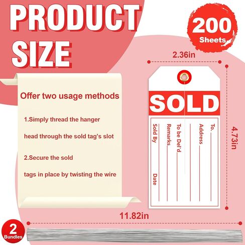 200 PCS البيض الأحمر بيع العلامات مع الشق المركز بيعت العلامة الشق مع الأسلاك 5 مم حفرة معززة 2 3/8 "× 4 3/4" علامة البضائع المغلفة لمتجر البيع بالتجزئة معلقة على الأثاث (200) in Kuwait