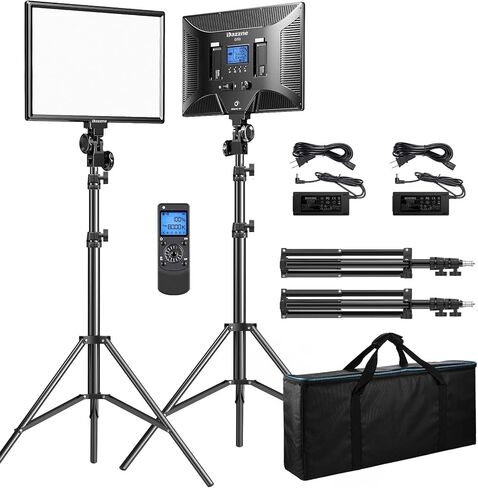 إضاءة التصوير الفوتوغرافي Dazzne D50 مع باب الحظيرة، 2 حزمة من مصابيح فيديو LED مقاس 15.4 بوصة مع جهاز تحكم عن بعد، 45 وات 3000K-8000K لوحة إضاءة ثنائية اللون قابلة للتعتيم للبث المباشر/تصوير الزفاف/تسجيل الفيديو/الاستوديو/الأفلام in Kuwait