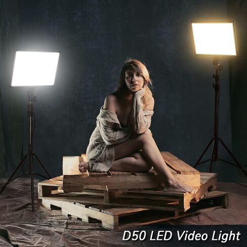 إضاءة التصوير الفوتوغرافي Dazzne D50 مع باب الحظيرة، 2 حزمة من مصابيح فيديو LED مقاس 15.4 بوصة مع جهاز تحكم عن بعد، 45 وات 3000K-8000K لوحة إضاءة ثنائية اللون قابلة للتعتيم للبث المباشر/تصوير الزفاف/تسجيل الفيديو/الاستوديو/الأفلام in Kuwait