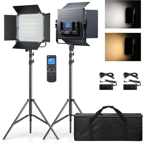 إضاءة التصوير الفوتوغرافي Dazzne D50 مع باب الحظيرة، 2 حزمة من مصابيح فيديو LED مقاس 15.4 بوصة مع جهاز تحكم عن بعد، 45 وات 3000K-8000K لوحة إضاءة ثنائية اللون قابلة للتعتيم للبث المباشر/تصوير الزفاف/تسجيل الفيديو/الاستوديو/الأفلام in Kuwait