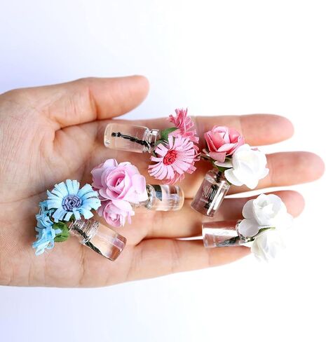 Pink Dollhouse Toy Mini Vase Miniature Garden Landscape Colored Flower Gloss Model Miniature Decoration DIY Props Props in Saudi Arabia
