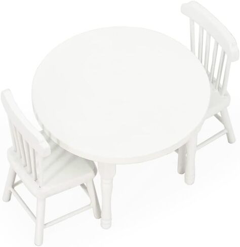 Odoria Dollhouse Dining Table Chairs: 3Pcs 1/12 Scale Miniature Dining Set for Kitchen Dining Room Vintage - Mini Wooden Furniture Round Table Unpainted in Saudi Arabia