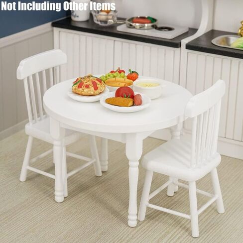 Odoria Dollhouse Dining Table Chairs: 3Pcs 1/12 Scale Miniature Dining Set for Kitchen Dining Room Vintage - Mini Wooden Furniture Round Table Unpainted in Saudi Arabia
