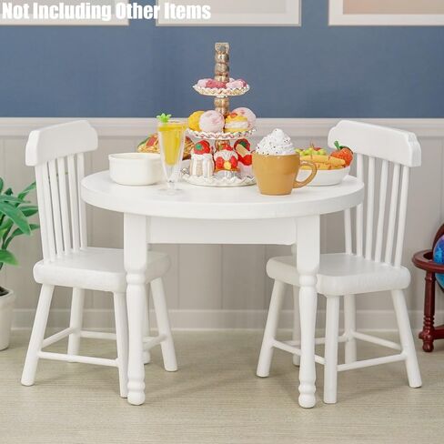 Odoria Dollhouse Dining Table Chairs: 3Pcs 1/12 Scale Miniature Dining Set for Kitchen Dining Room Vintage - Mini Wooden Furniture Round Table Unpainted in Saudi Arabia