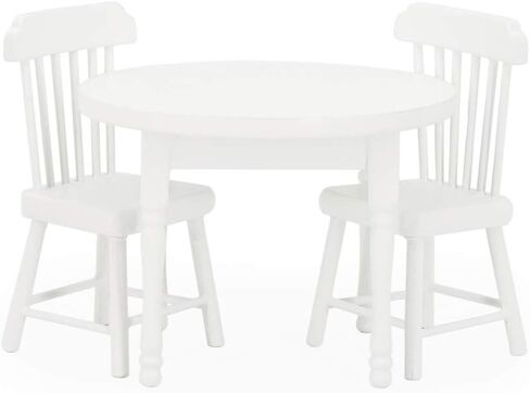 Odoria Dollhouse Dining Table Chairs: 3Pcs 1/12 Scale Miniature Dining Set for Kitchen Dining Room Vintage - Mini Wooden Furniture Round Table Unpainted in Saudi Arabia