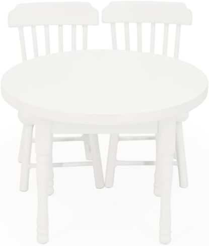 Odoria Dollhouse Dining Table Chairs: 3Pcs 1/12 Scale Miniature Dining Set for Kitchen Dining Room Vintage - Mini Wooden Furniture Round Table Unpainted in Saudi Arabia