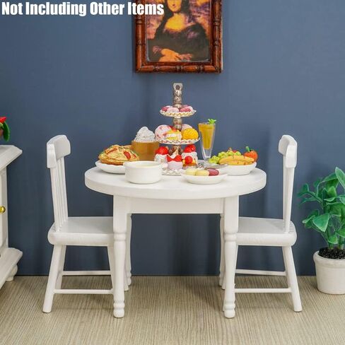 Odoria Dollhouse Dining Table Chairs: 3Pcs 1/12 Scale Miniature Dining Set for Kitchen Dining Room Vintage - Mini Wooden Furniture Round Table Unpainted in Saudi Arabia